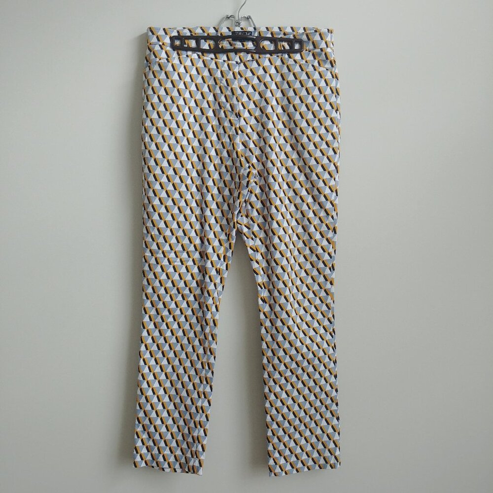 Zilch Amsterdam geometric pattern cotton tapered pants yellow grey white Large